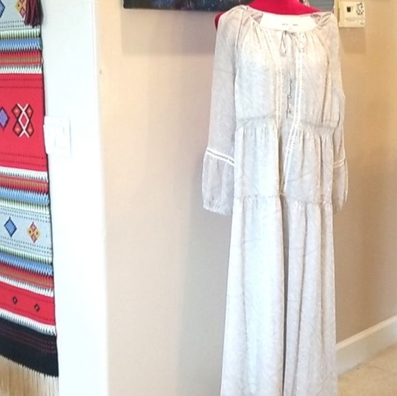 ELLA MOSS Cottagecore Cream Natural Gown Rayon Revolve Chic Hippie Peasant Dress - Picture 9 of 12